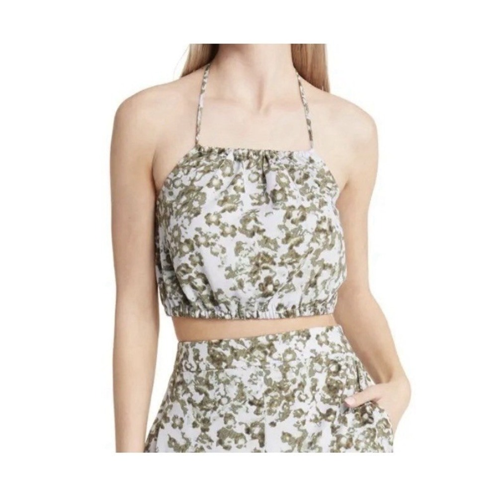 Open Edit Women's Halter Top Floral Print Sleeveless Crop Top Blouse Small‎ NWT
